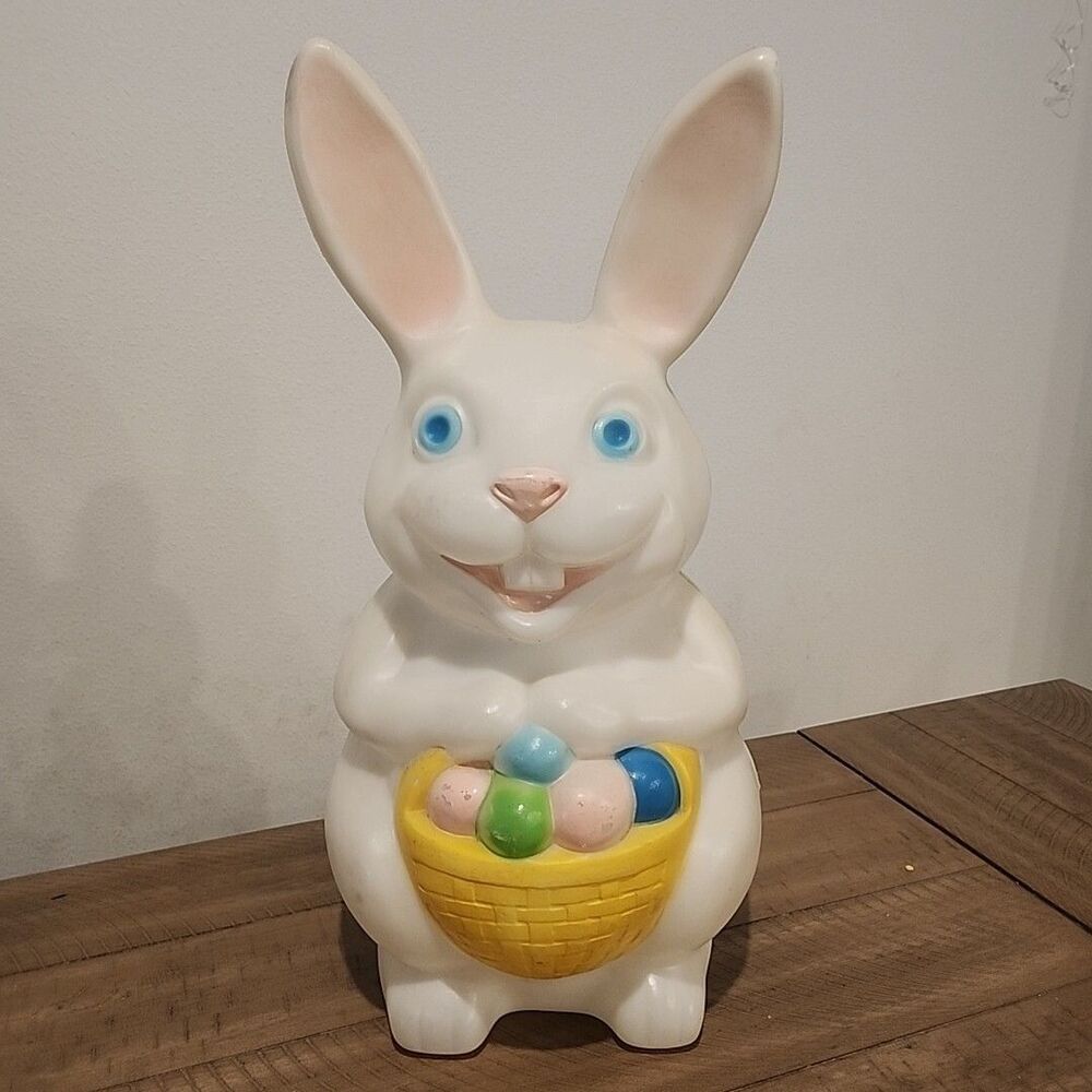 Vintage Easter Bunny Blow Mold With Egg Basket Lighted Empire 22” Yard Decor